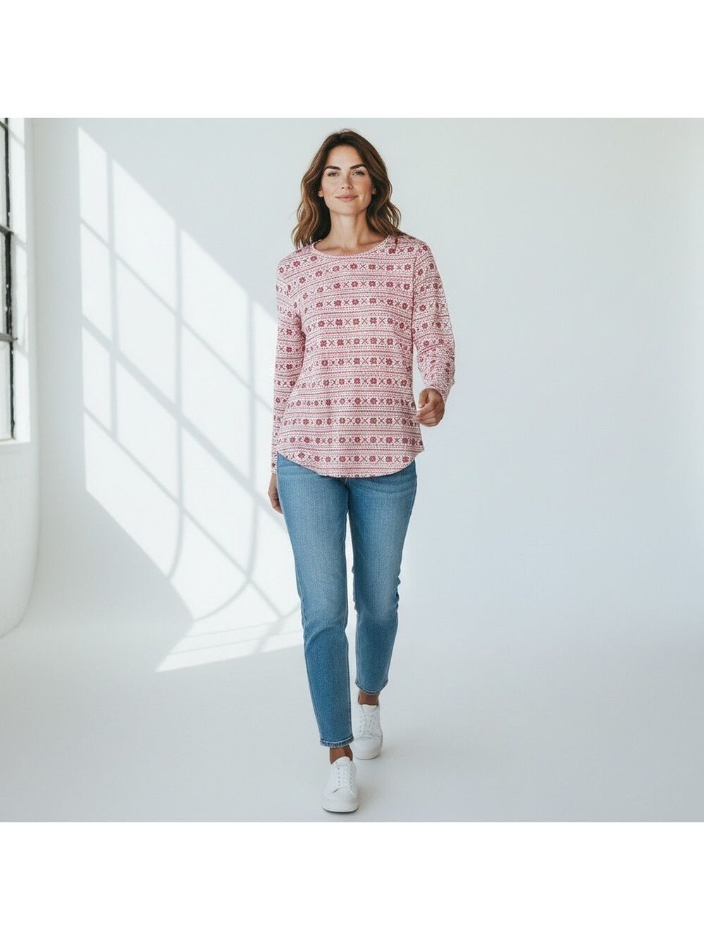 GAP LOVE Fair Isle Red & White Patterned Long Sleeve T - Picture 2 of 7